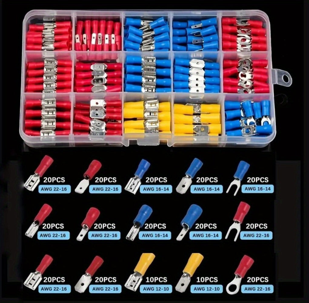 Electrical Crimp Terminals 280pcs Assorted Kit ¨C Insulated Ring Fork Spade & Butt Wire Connectors for Automotive Marine & Home Wiring, Universal Cable Connector Set with Storage Case