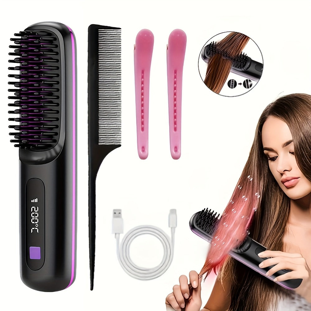 Cordless Mini Hair Straightener Wireless Flat Iron USB Rechargeable 2000mAh 3-Speed Adjustable Temp LED Display Professional Styling Smooth Shiny Hair Travel Home Black White