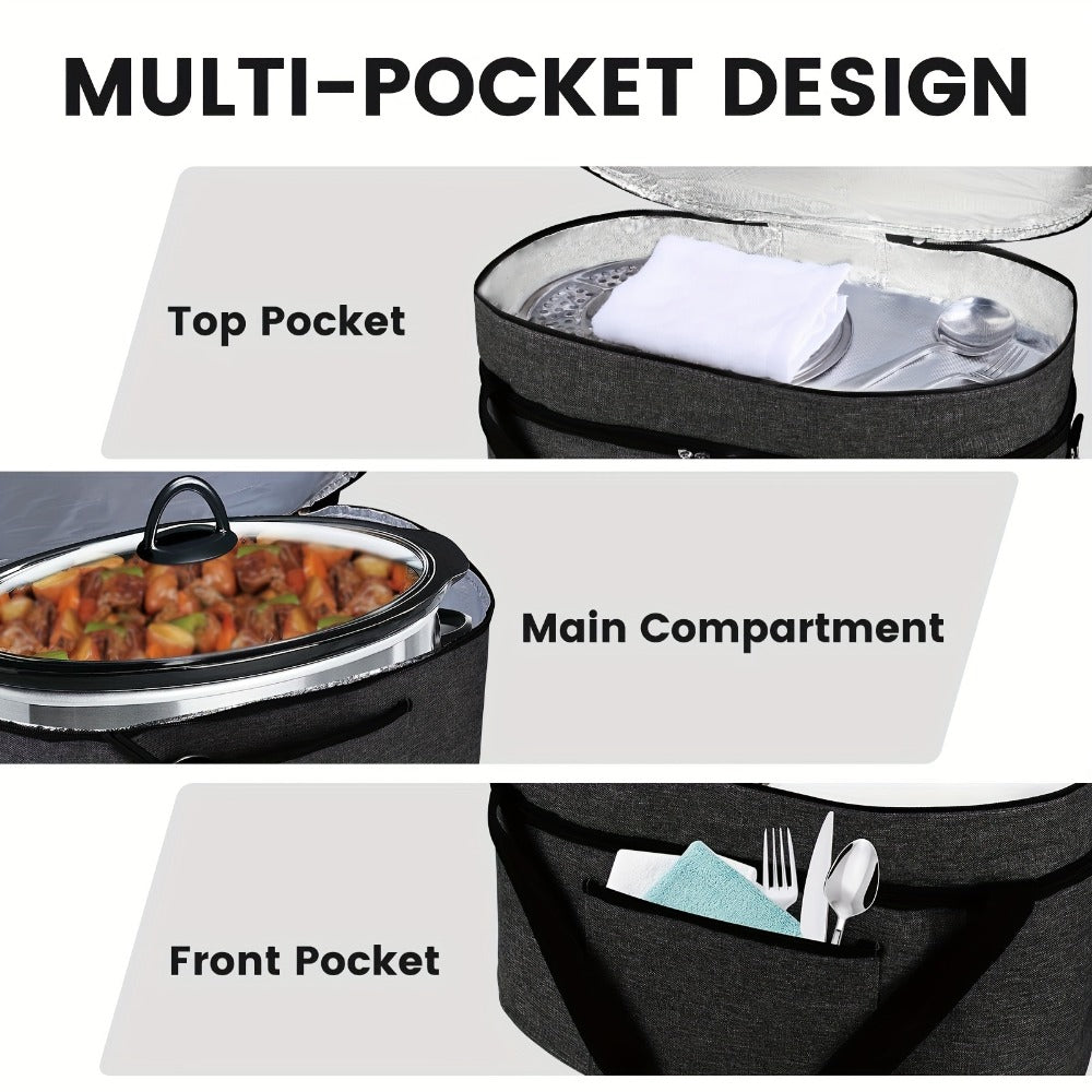 Slow Cooker Bag Insulated Carrier for 6-8 Quart Oval Crockpot, 2-Layer Waterproof Travel Bag with Handle, Keeps Food Warm for Potlucks, Family Gatherings, Reunions & Outdoor Events