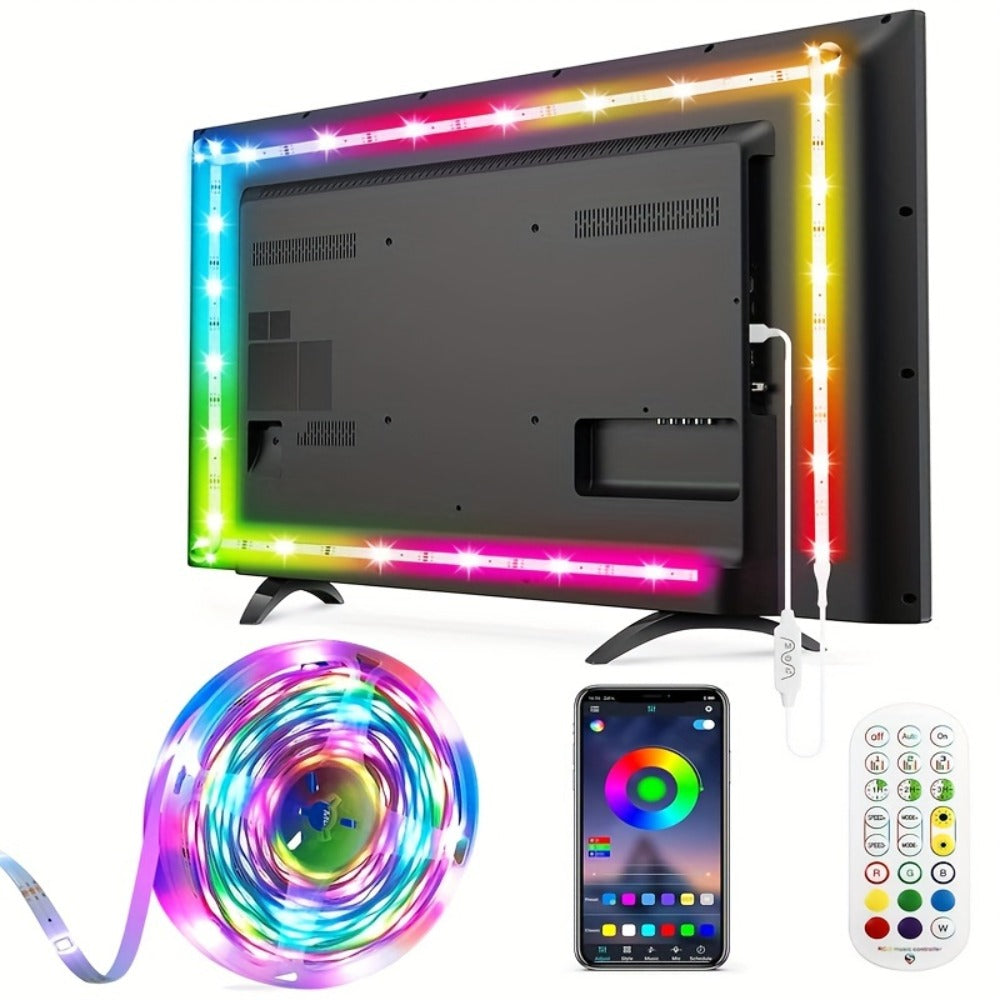 RGBIC TV Backlight Strip Lights for 10-85 Inch TV & Monitor, USB Powered Smart LED Bias Lighting with App Control, IR Remote, Music Sync, Color Changing, Bedroom Living Room Kitchen Christmas Decoration