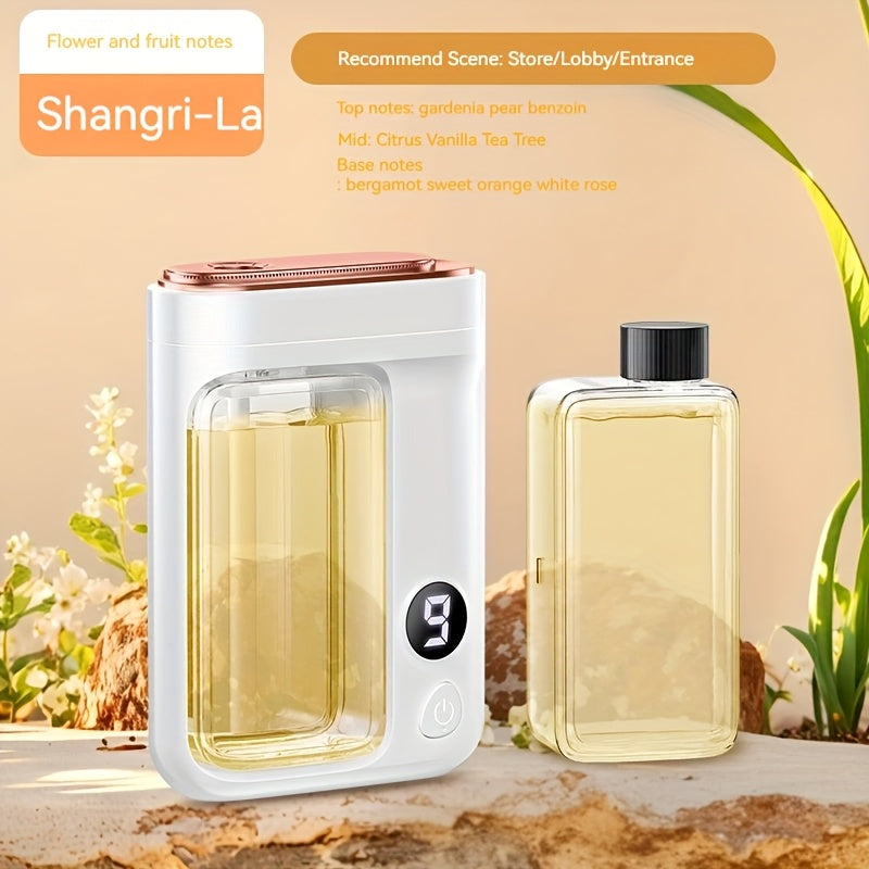 Essential Oil Aromatherapy Diffuser Set ¨C Mini Humidifier with 7 Spray Levels, 1/4/8 Hour Timer, 5.07oz Capacity, Room Decor Scent Diffuser with Hilton, Gardenia, Ocean & Shangri-La Oils
