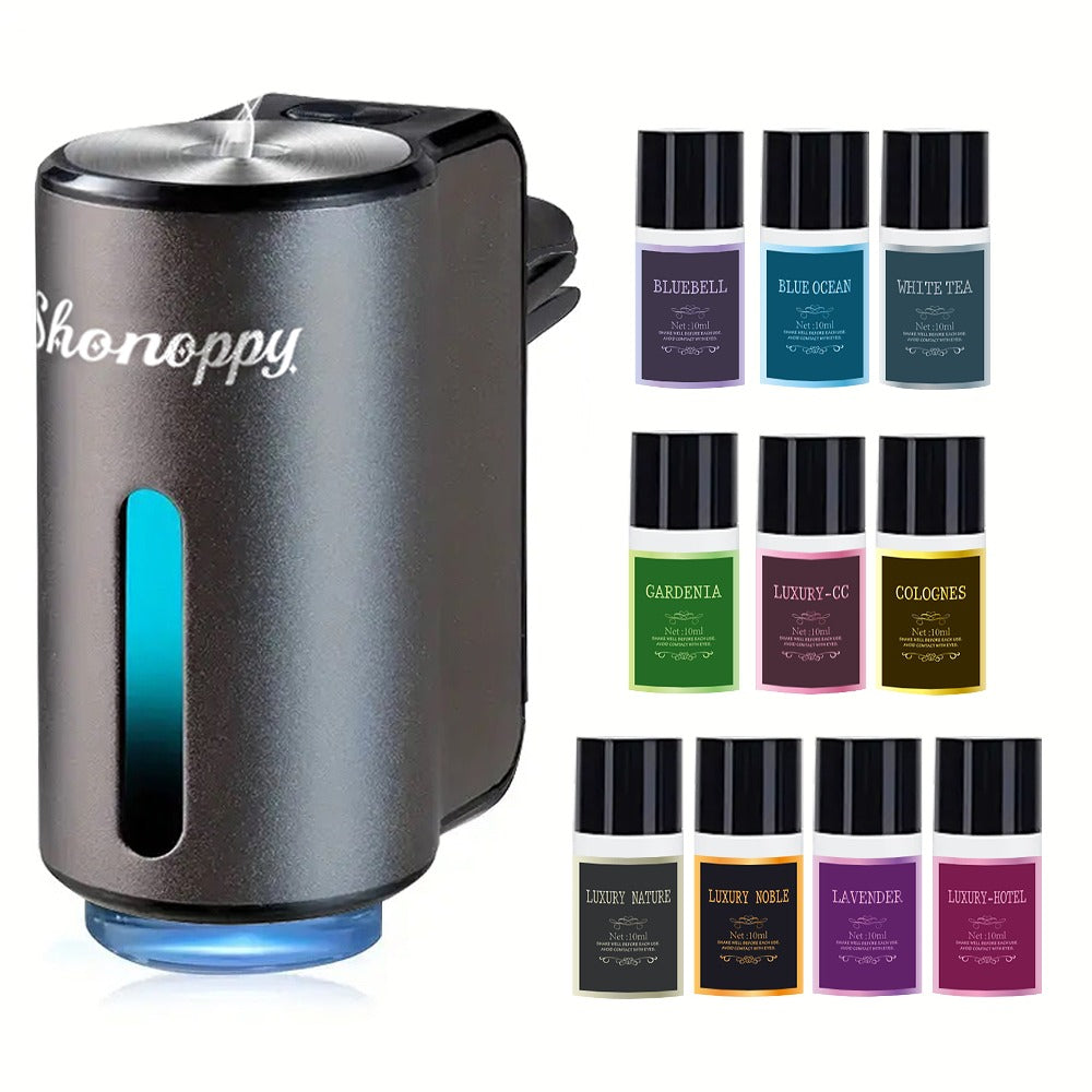 Car Air Freshener Diffuser USB Aromatherapy Humidifier with 3 6 10 Bottles Essential Oils 0.34oz Adjustable Fragrance Output Vehicle Scent Diffuser Gray Blue Red