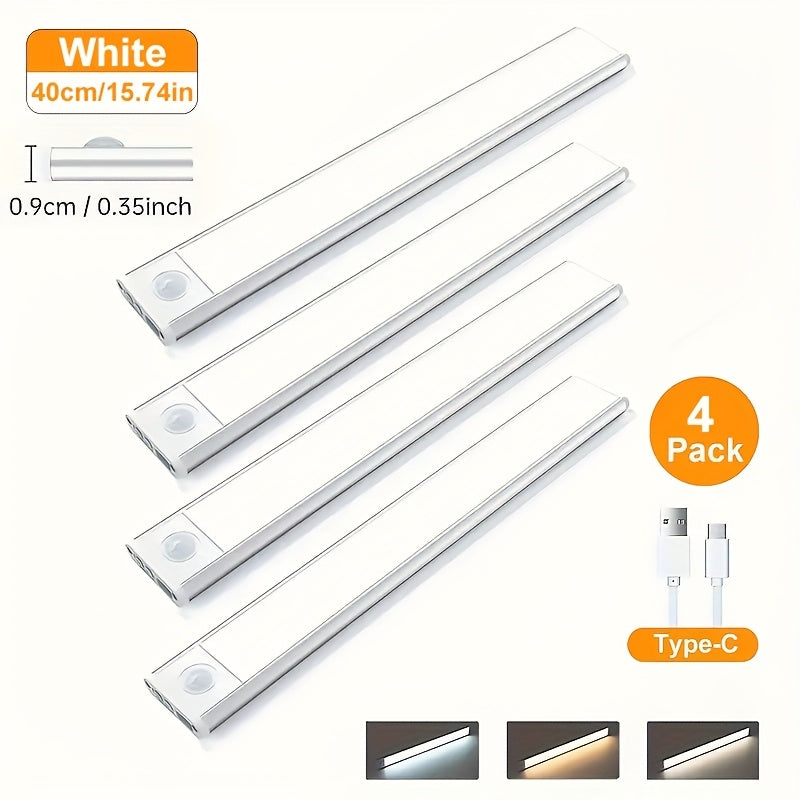 LED Motion Sensor Light USB-C Rechargeable 3 Color Temperatures Stepless Dimming Wireless Magnetic Under Cabinet Closet Night Light 1 2 4 Pack 20cm 30cm 40cm 50cm