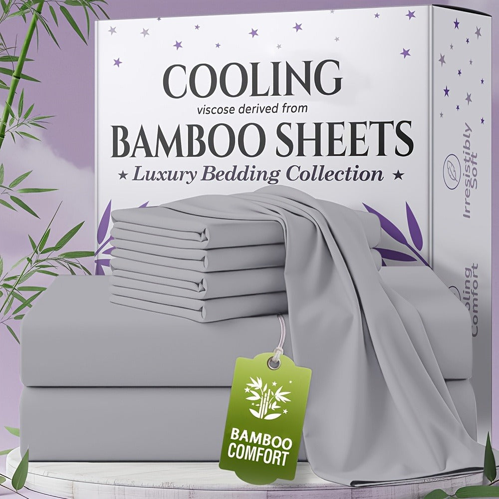 Bamboo Bed Sheet Set 4-6 Piece Extra Deep Pocket Breathable Cooling Soft Wrinkle-Free Hotel Luxury Pillowcase Set Twin Full Queen King 15 Colors