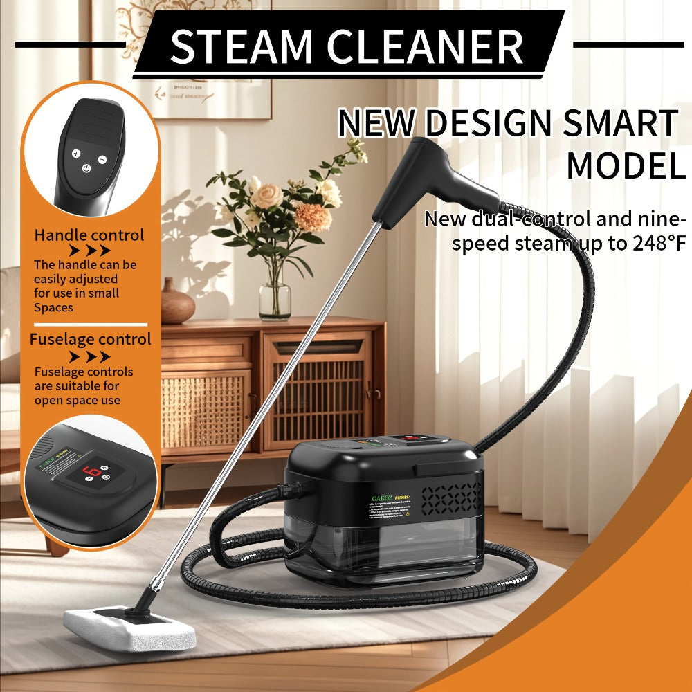 Steam Mop Cleaner Handheld LCD Display Gear Switch 40.58oz Tank One-Key Start for Carpet Kitchen Sofa Upholstery Multi-Model