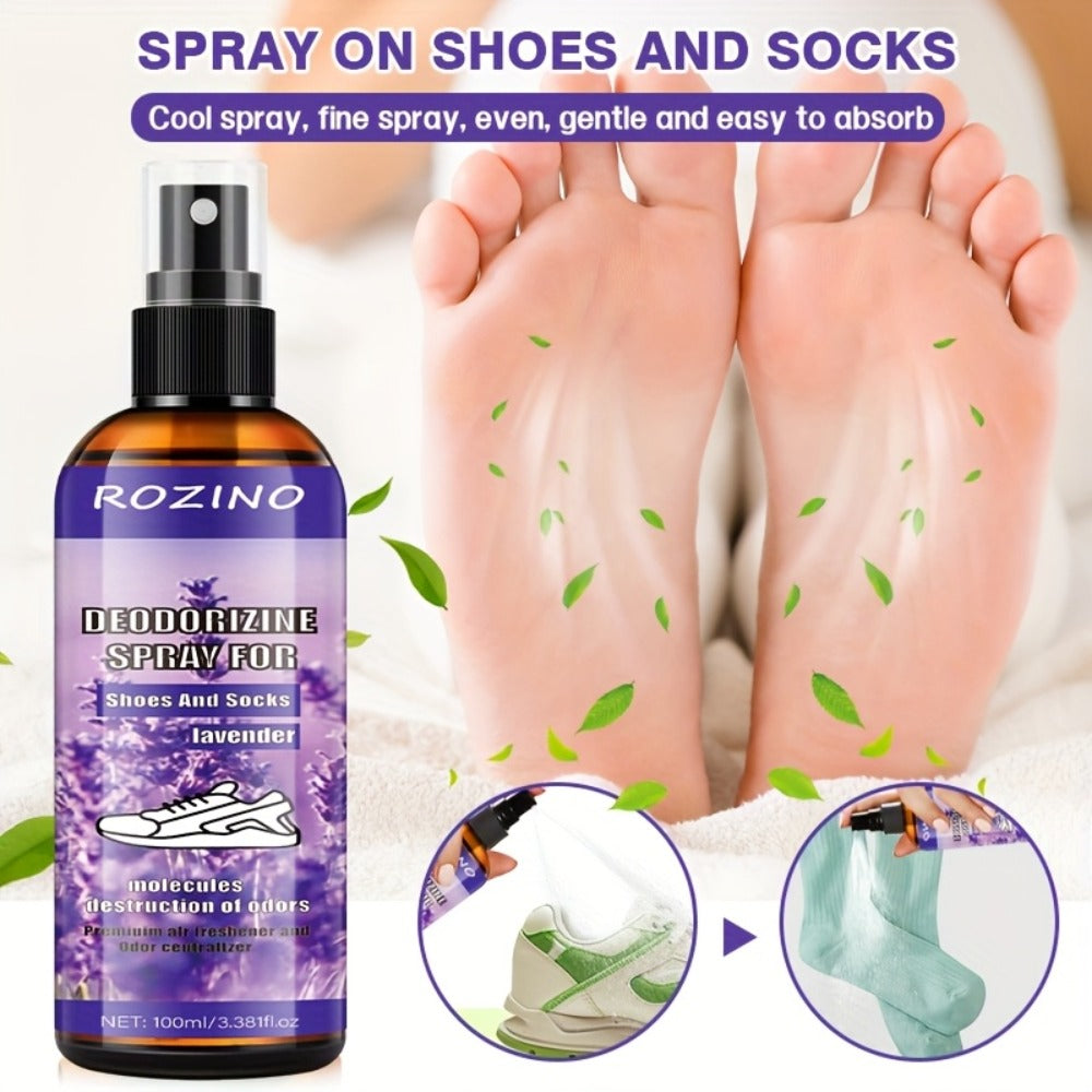 Foot Deodorizer Spray for Feet Socks & Shoes ¨C Lavender Scent, Fast-Drying Odor Control, Glycerin Formula, Allergy-Friendly, 3.38 fl oz, Set of 2