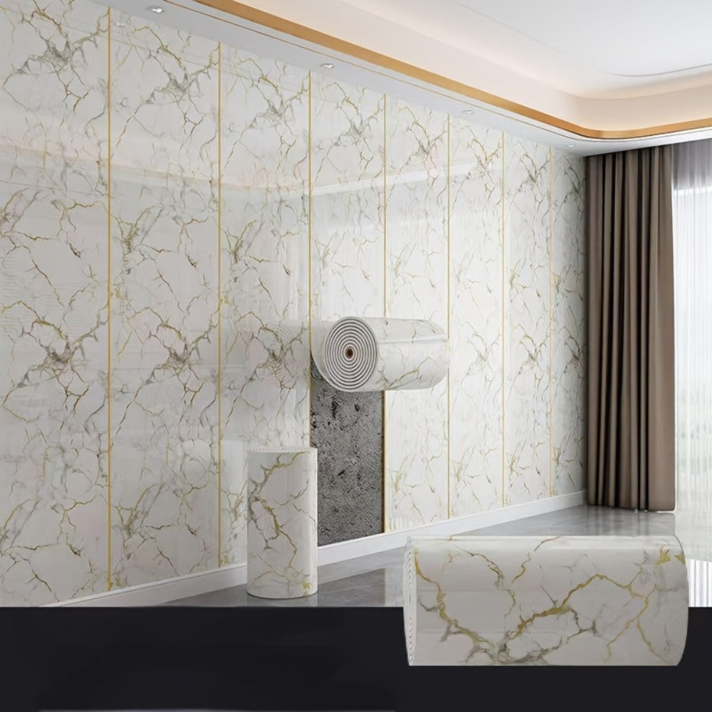 3D Marble Peel and Stick Wall Tile Stickers Self Adhesive Removable Wallpaper Roll for Kitchen Backsplash Bathroom Living Room Bedroom Wall Decor Glitter Glam Glossy Finish