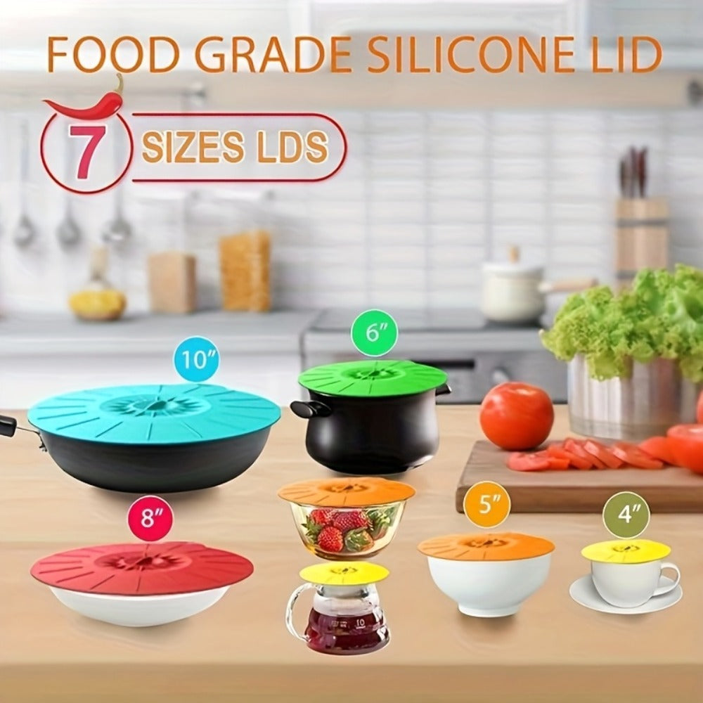 Silicone Food Lids 7 Pack 5 Sizes Reusable Stretch Lids for Bowls Cups Pots Pans ¨C BPA Free Microwave Splatter Cover Airtight Leakproof Food Storage Lids Dishwasher Freezer Safe