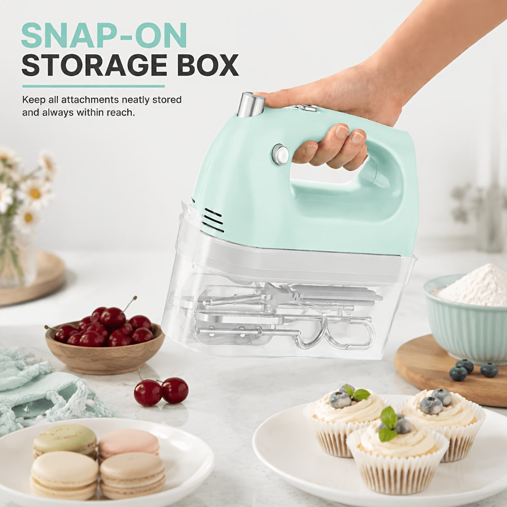 Electric Hand Mixer 5 Speed Turbo Boost - 5 Stainless Steel Accessories, Optional Storage Case, Handheld Mixer for Cookies, Cake, Bread & Baking, Kitchen Gift in 5 Colors Pink Green Purple Black
