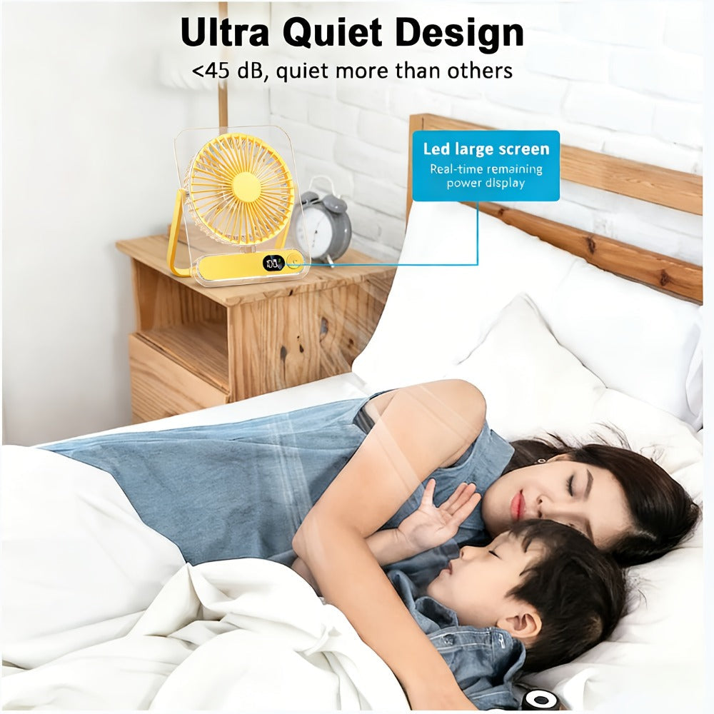Portable USB Desktop Fan 3000mAh Battery, Ultra-Quiet 5-Speed Foldable Fan with 180¡ã Adjustable Tilt and Digital Power Display, Small Personal Cooling Fan for Home, Office and Travel