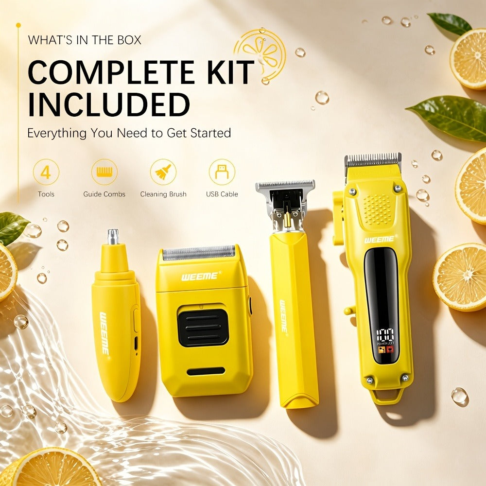 Hair Clippers for Men - 4-in-1 Cordless Trimmer Set, Rechargeable Electric Shaver with Beard Trimmer, Nose Hair Trimmer, Body Groomer & Hair Clipper Kit for Home Barber Use