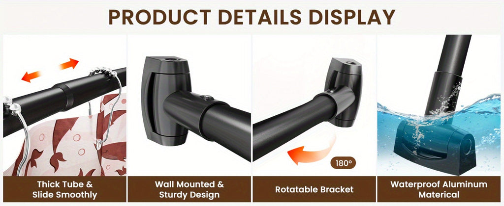 Curved Shower Curtain Rod Adjustable 43-72 Inch - Rustproof Aluminum Tension Mount No Drilling Extra Space Shower Rod for Bathtub Stall | Black Bronze Chrome Brushed Nickel | Bathroom Hardware Upgrade