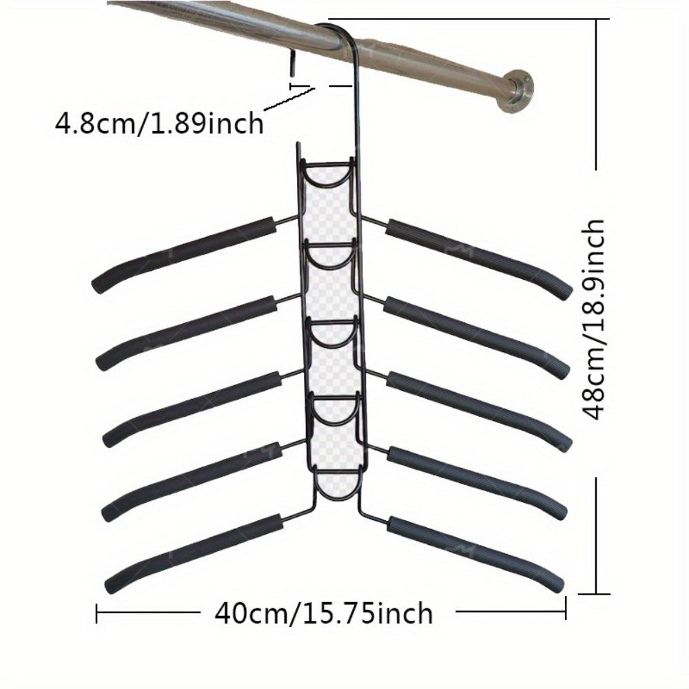 Space Saving Hangers 5-in-1 Multi-Layer Metal Closet Organizer | Heavy Duty Non-Slip Foam Pads | 2 Pack Clothes Hanger for Coats Sweaters Suits T-Shirts Closet Space Saver