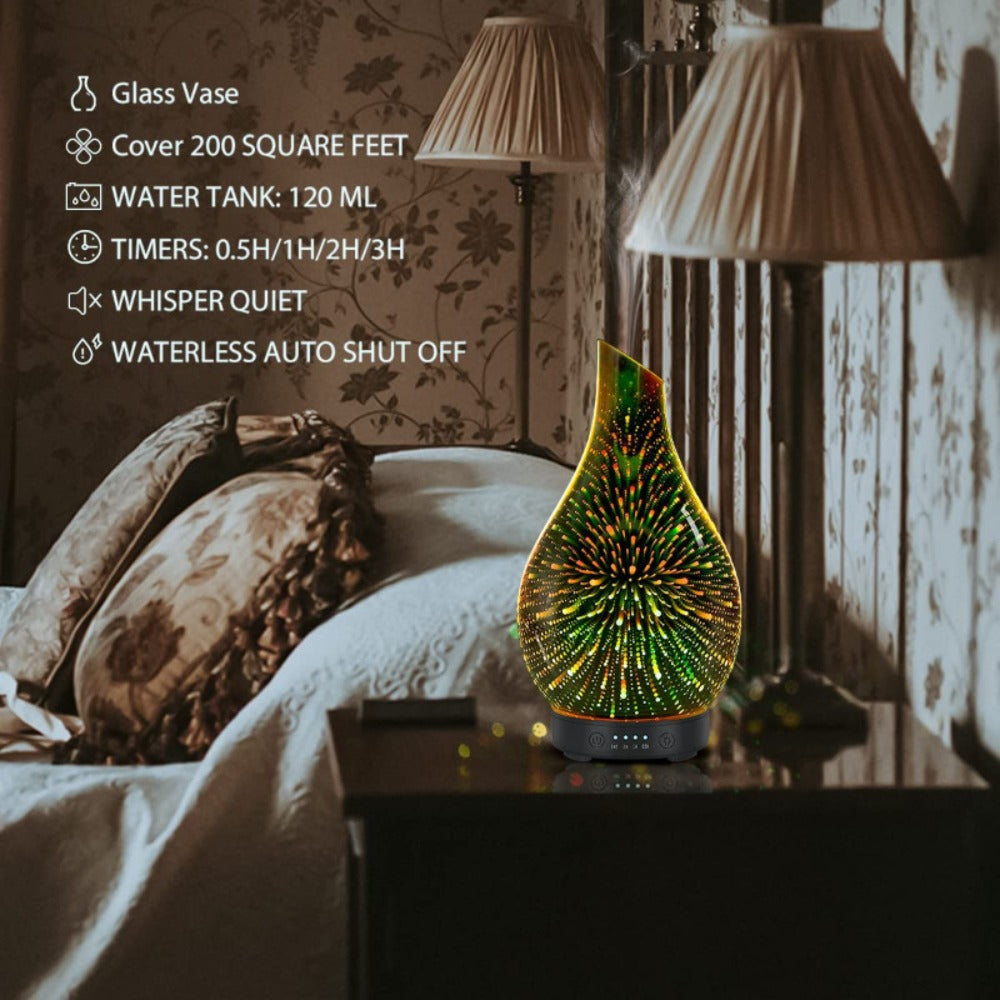 Essential Oil Diffuser Glass Ultrasonic Cool Mist Aromatherapy Diffuser ¨C 4.06 oz Quiet Waterless Auto Shut-Off, 4 Timer Settings, 7 Color Night Light, Home Office Bedroom Use (Silver)