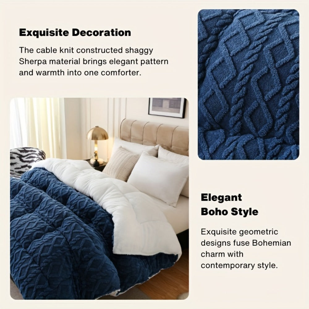 Sherpa Comforter Double-Sided Plush Taffeta, Extra Thick 500GSM Warm Fluffy Comforter for Autumn & Winter ¨C Soft Cozy Bedding for Twin XL, Full, Queen, King (Grey/Pink/Beige/Blue)