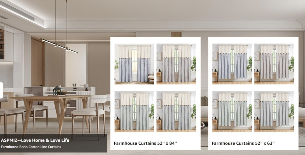 Bohemian Striped Patchwork Curtains, Semi-Sheer Rod Pocket Window Curtains for Bedroom Living Room Kitchen Cafe, Country Cottage Style, 1 or 2 Panels, Multiple Colors & Sizes