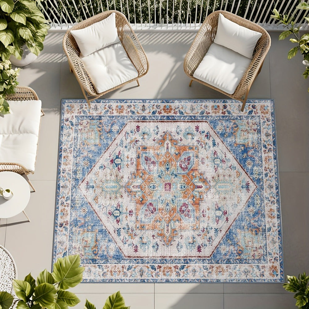 Vintage Persian Area Rug Machine Washable Non-Slip Non-Shedding Floral Indoor Carpet for Living Room Bedroom in Multiple Colors and Sizes