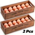 Farmhouse Wooden Egg Holder Rack 2pcs - 24 Egg Storage Display with Handle for Kitchen, Farm, Easter