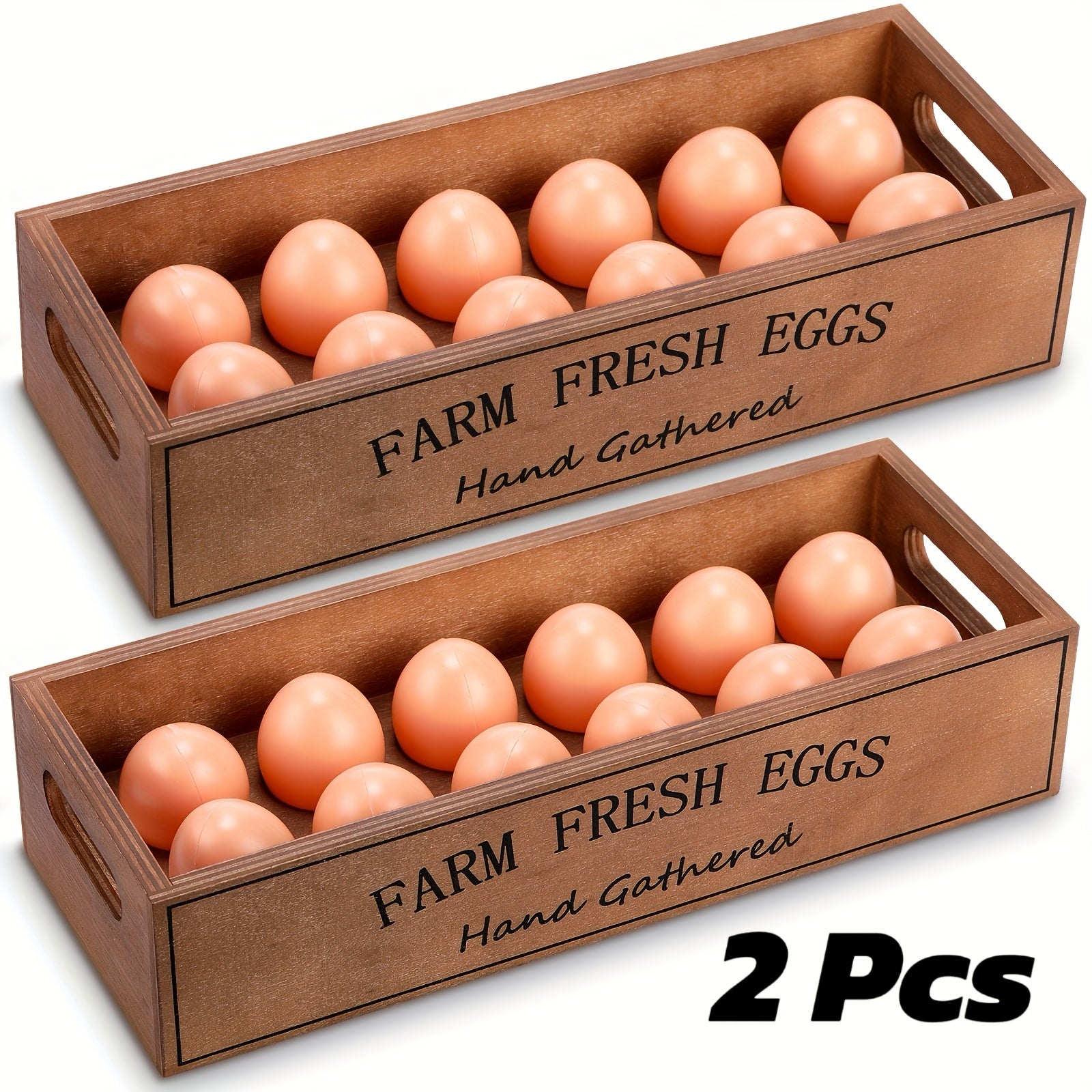 Farmhouse Wooden Egg Holder Rack 2pcs - 24 Egg Storage Display with Handle for Kitchen, Farm, Easter