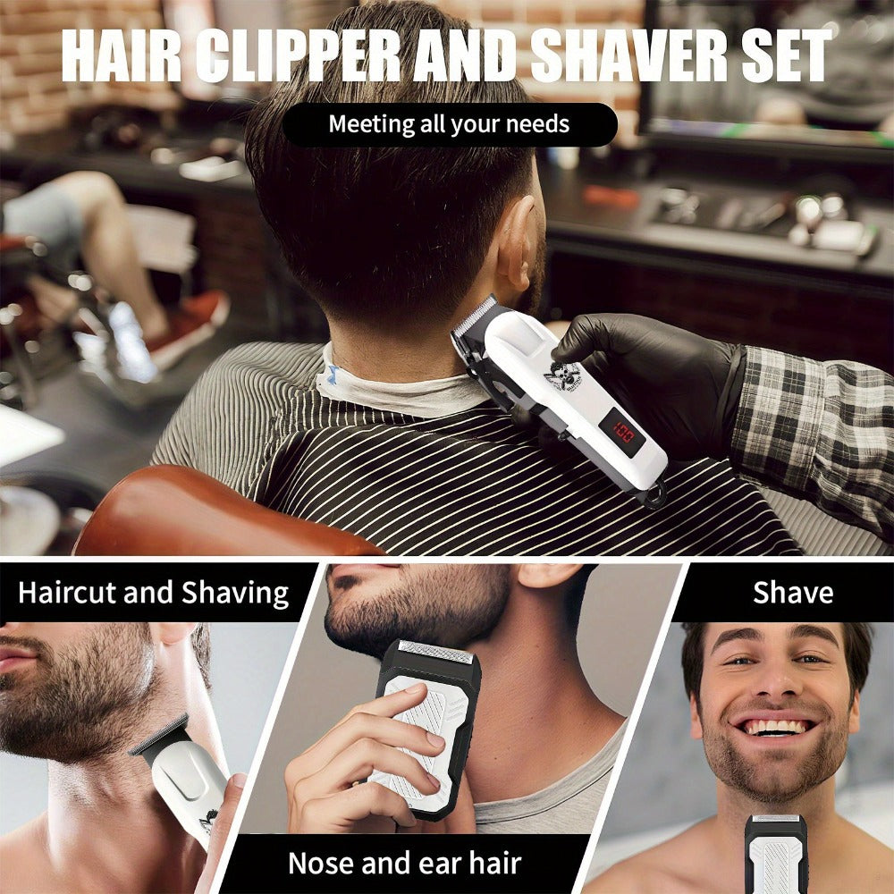 Electric Grooming Kit Hair Clipper & Razor Set USB Rechargeable with Digital Screen - 2 & 3 Piece Sets for Home Use & Salons, Professional Hair Trimmer, Great Gift for Father's Day, Birthday & Christmas