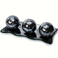 Decorative Glass Balls for Bowls 3 Inch Set of 3 with Glass Tray, Bowl Fillers Centerpiece Table Decorations for Home Decor Living Room Dining Coffee Table, Silver Black Gold Green