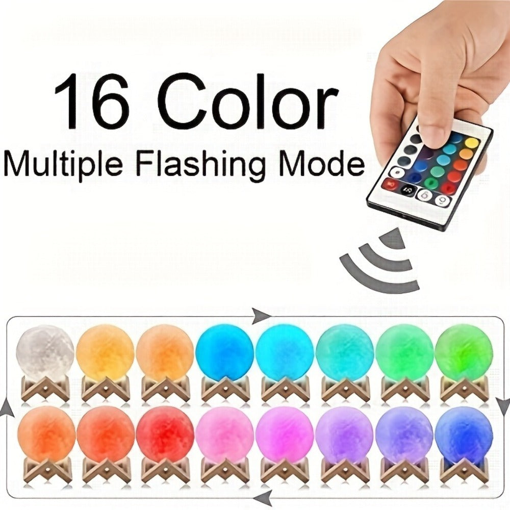 Moon Lamp 16-Color RGBW LED Night Light - 3D Printed 6.1¡± Realistic Moon with Remote Control & Wooden Stand, USB Powered Bedside Lamp for Bedroom Decor, Birthday Gift for Women, Moms & Friends