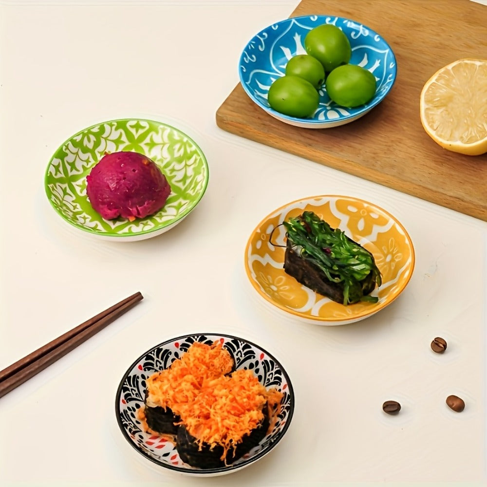 Ceramic Condiment Dish Set of 10 ¨C Bohemian Small Saucer Dipping Bowls for Soy Sauce, Vinegar & Spices | Kitchen, Restaurant, Party, BBQ & Picnic Use | Machine Washable