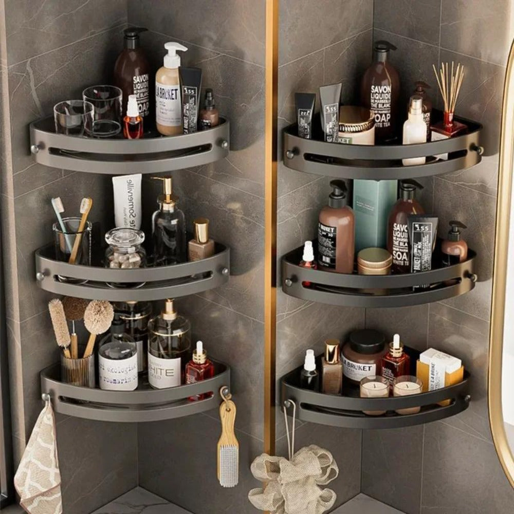 Corner Shower Shelf 2-Layer Nail-Free Bathroom Caddy ¨C No Drill Plastic Shampoo Holder & Organizer for Shower, Bathtub & Bathroom Wall | Drainage Design, Strong Load-Bearing