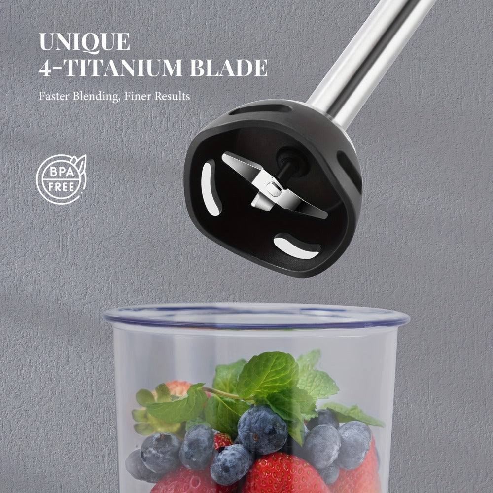 Immersion Blender Handheld 6-in-1 & 7-in-1 1000W 20-Speed Turbo ¨C Titanium Blades BPA-Free with Dough Hooks Egg Beater Whisk Beaker & Chopper | Scratch-Resistant Hand Blender Kitchen Appliance