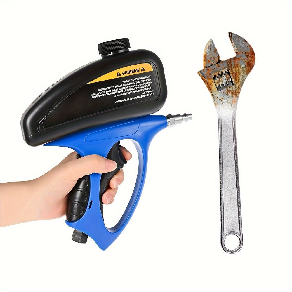 Sandblaster Gun for Air Compressor Pneumatic Abrasive Blasting ¨C 90 PSI Max, 500ml Tank, Small Nozzle, for Metal Rust Removal, Glass Etching, Polishing & Auto Repair ¨C Blue, Red & Yellow