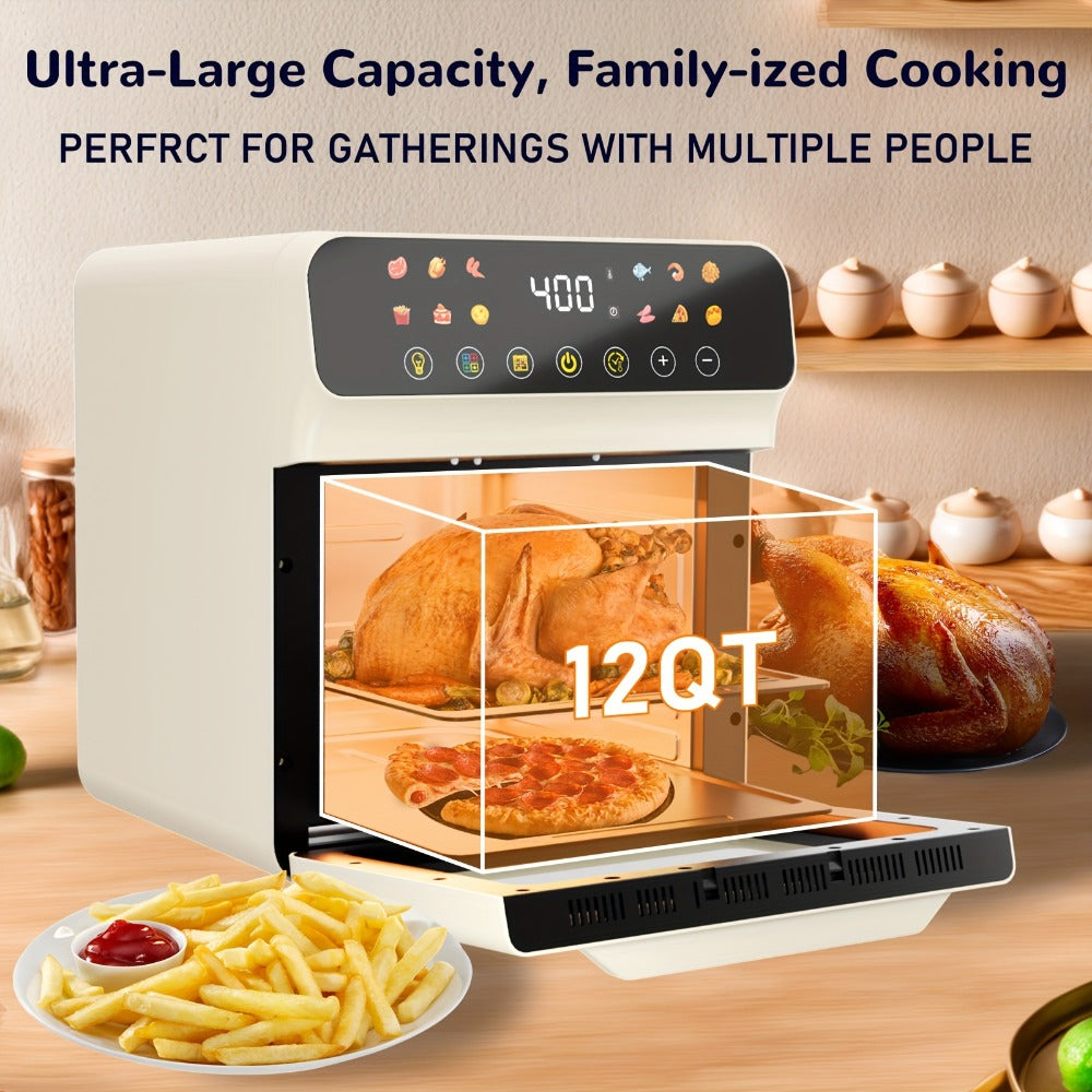 Air Fryer Oven 12-in-1 Large 12-Quart Smart Countertop Oven with 12 One-Touch Preset Functions, Smart Cook Program, Viewing Window, Interior Light, Adjustable Time & Temp, Oil-Free Family Cooker