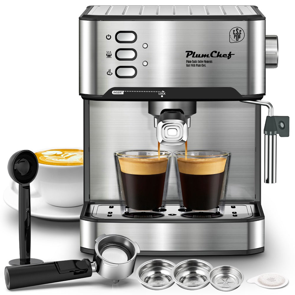 20 Bar Espresso Machine 950W ¨C Stainless Steel Espresso & Cappuccino Latte Maker with Steam Wand Milk Frother, 49.03oz Water Tank, ESE Pod Filter, Home Barista Coffee Machine ¨C Black, Pressure Gauge