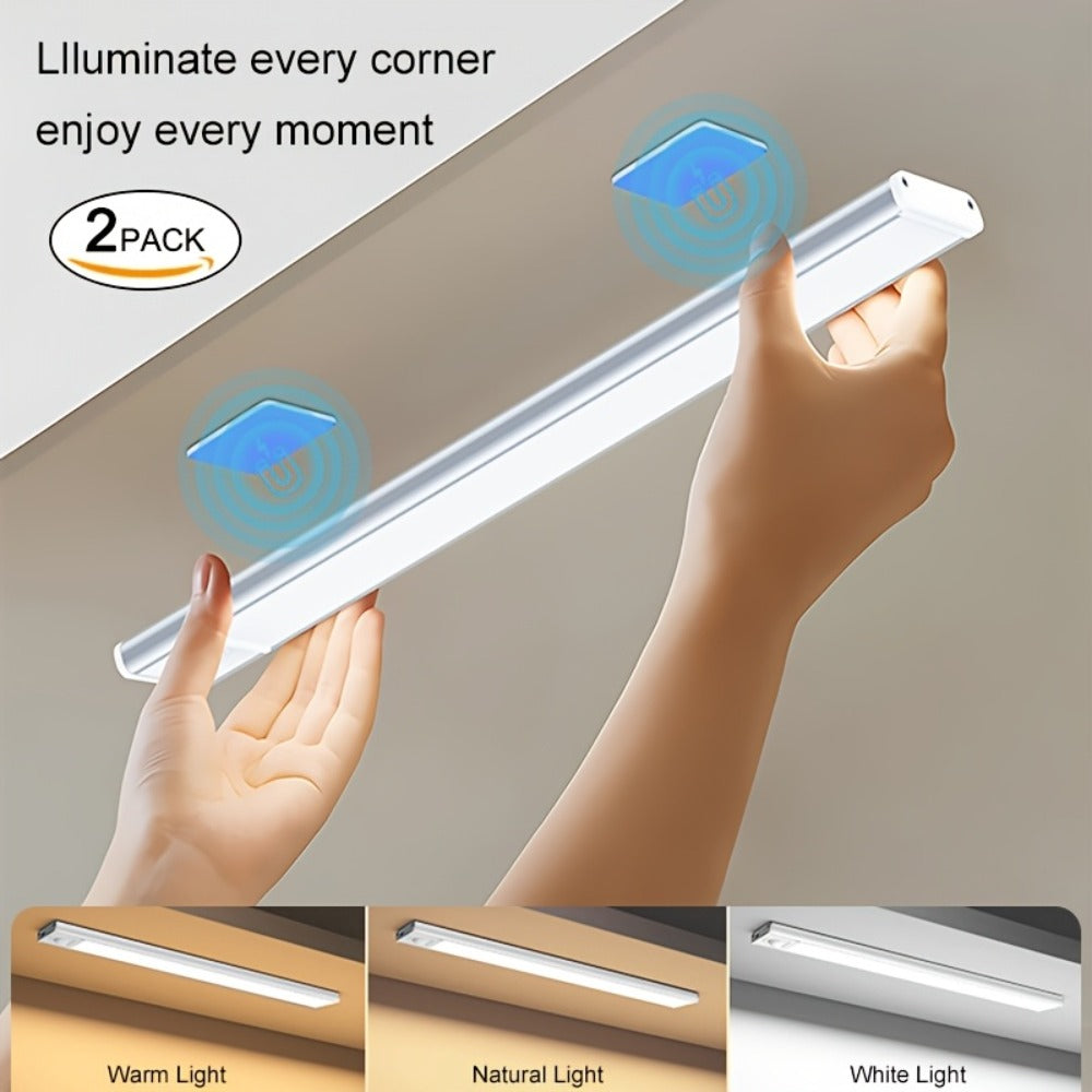 Motion Sensor Under Cabinet Lights 2 Pack | Wireless USB Rechargeable Dimmable 3 Color Temperatures Stick-On Magnetic LED Light for Kitchen Cabinet Wardrobe Stairs Cupboard