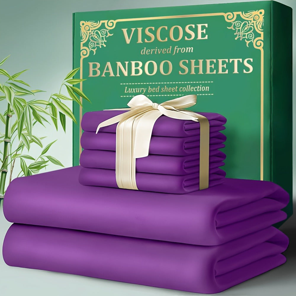 Bamboo Fitted Sheet Set 4-Piece Deep Pocket 18¡±-24¡±, 2200TC Ultra-Soft Cool Breathable Bed Sheets, Anti-Shrink Fade-Resistant, Ideal for Hot Sleepers