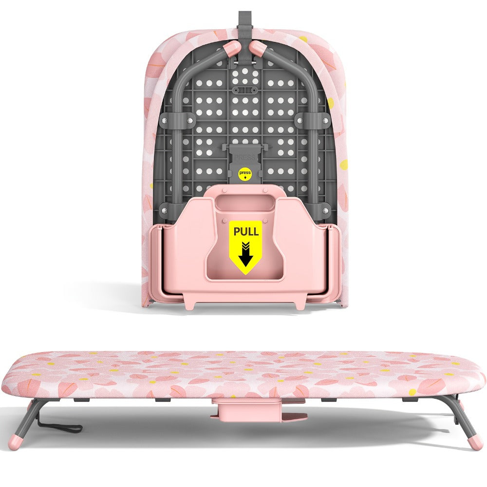 Tabletop Ironing Board with Iron Holder - Compact Portable Mini Ironing Board with Non-Slip Feet, Heat Resistant Cover, Space Saving Design for Small Spaces, Dorm, Travel - Pink