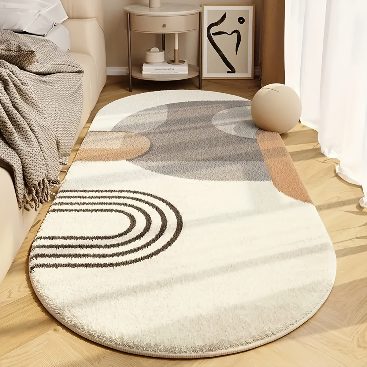 Oval Area Rug Soft Imitation Cashmere Non-Slip Washable Floor Mat for Living Room Bedroom Dining Room Home Office Boho Home Decor Accent Rug Multiple Sizes
