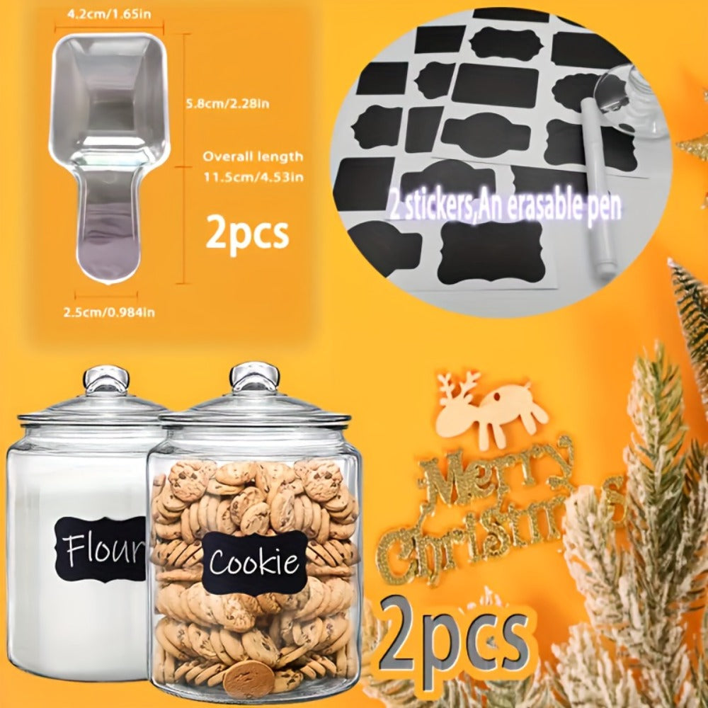Glass Pantry Jars with Flip-Top Lids Set of 2 - Airtight Glass Storage Containers for Kitchen Pantry Organization, Cookies, Candy, Pasta, Countertop Canister Set, Reusable Round Glass Jars