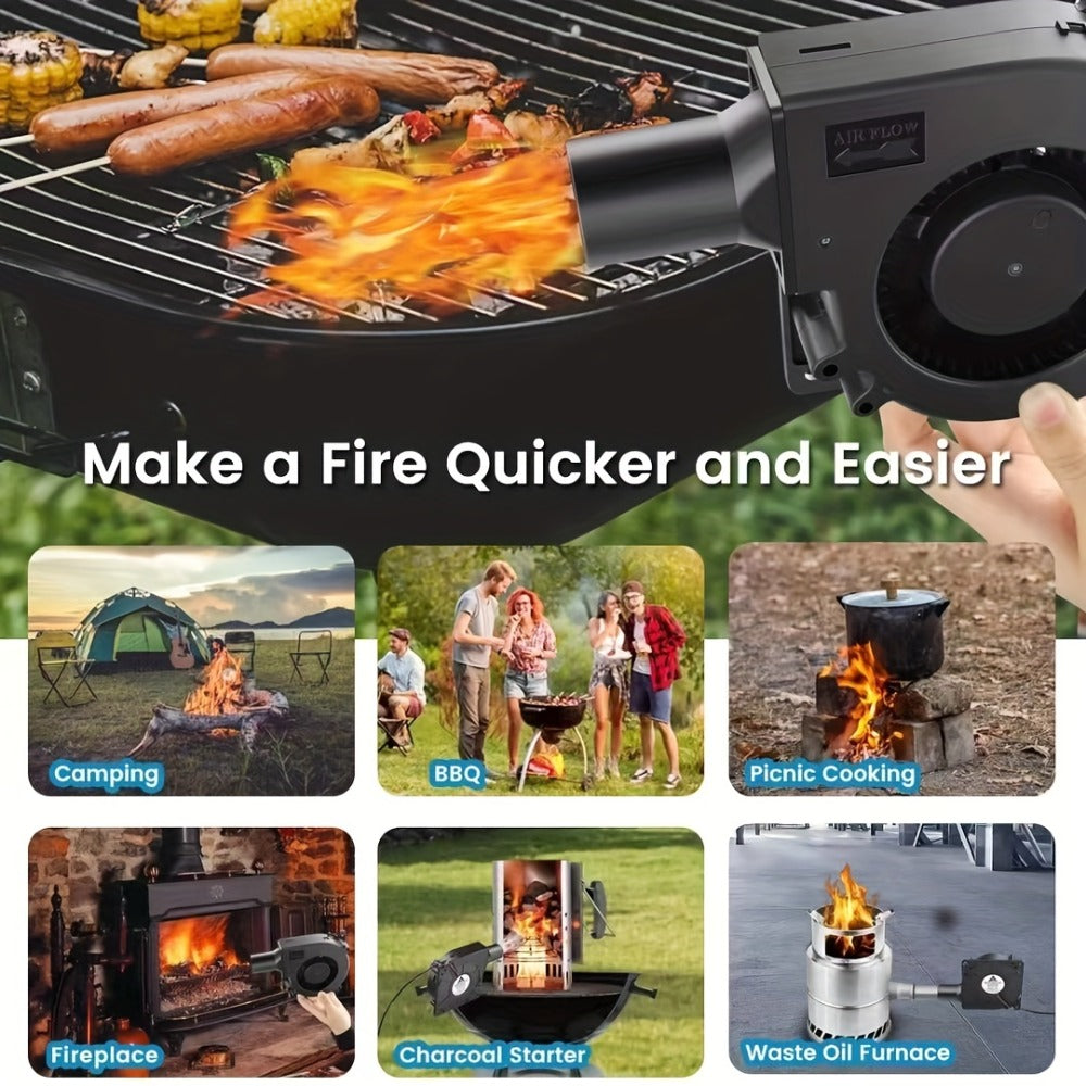 Turbo Blower Set with Adjustable Air Outlet - BBQ Barbecue Stove Firewood Stove Fan, DIY Cooling Ventilation Exhaust Tool Kit with Control Box & Stainless Steel Long Tube