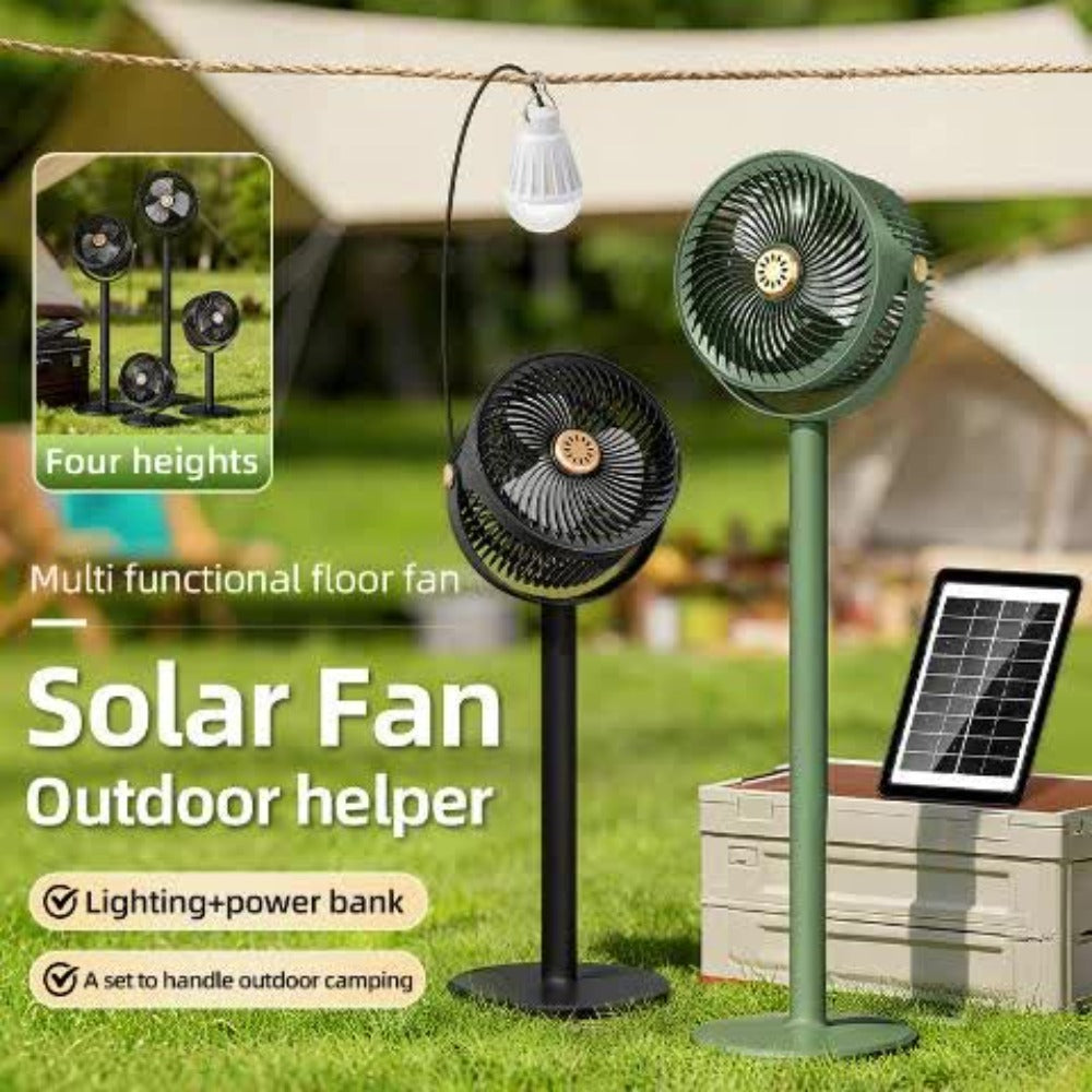 Solar Floor Fan 33-Inch Rechargeable 4000mAh USB Standing Fan Power Bank 2-in-1 360¡ã Tilt 5-Speed 4-Height Adjustable for Indoor Outdoor Courtyard RV Camping