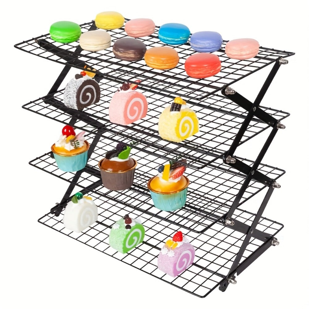 4-Tier Collapsible Cooling Rack Set with Muffin Cups - Metal Wire Baking Rack for Cookies Cakes Bread Roasting BBQ Countertop Kitchen Drying Rack
