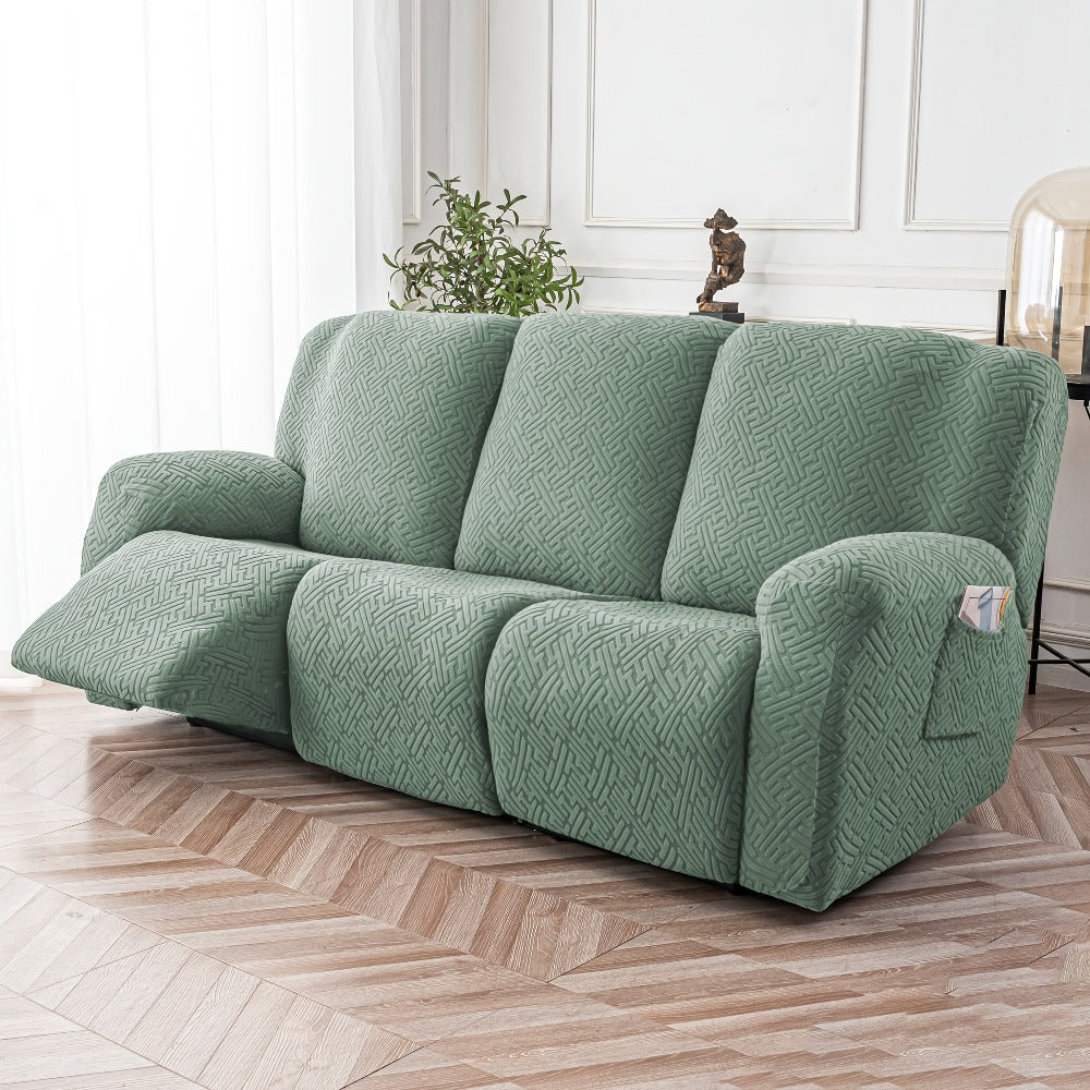 Recliner Sofa Slipcover Set 8pcs 3-Seat Jacquard Furniture Protector with Pocket Flexible Soft Slide Sleeve Cover for Sofa Couch Office Living Room Home Decor Multiple Colors