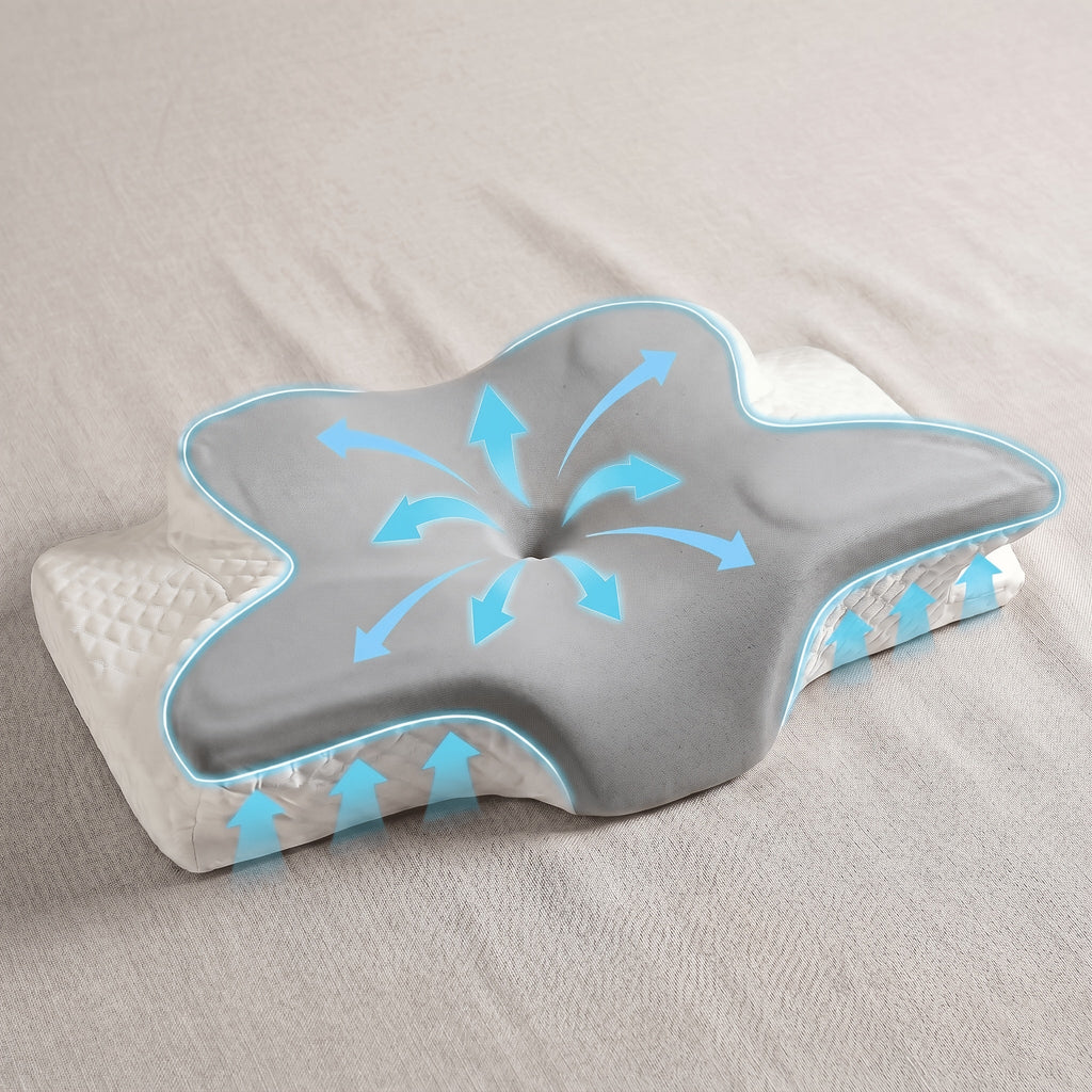 Cervical Neck Pillow for Sleeping - Butterfly Contour Memory Foam Ergonomic Support for Back & Side Sleepers, Slow Rebound Pressure Relief, Cervical Spine Alignment, Machine-Washable Cover, Multi-Color