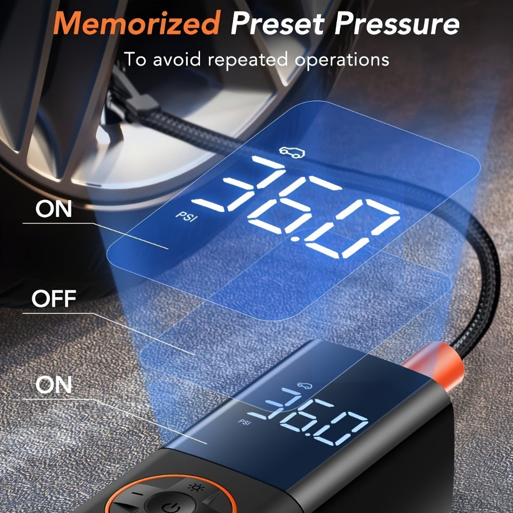 Tire Inflator Air Compressor 150PSI 12V DC Corded with LCD Display, Auto Shut-Off, 4 Preset Modes, LED Light, 9.8ft Power Cord for Car Motorcycle Bicycle Tires Sports Balls Roadside Emergency