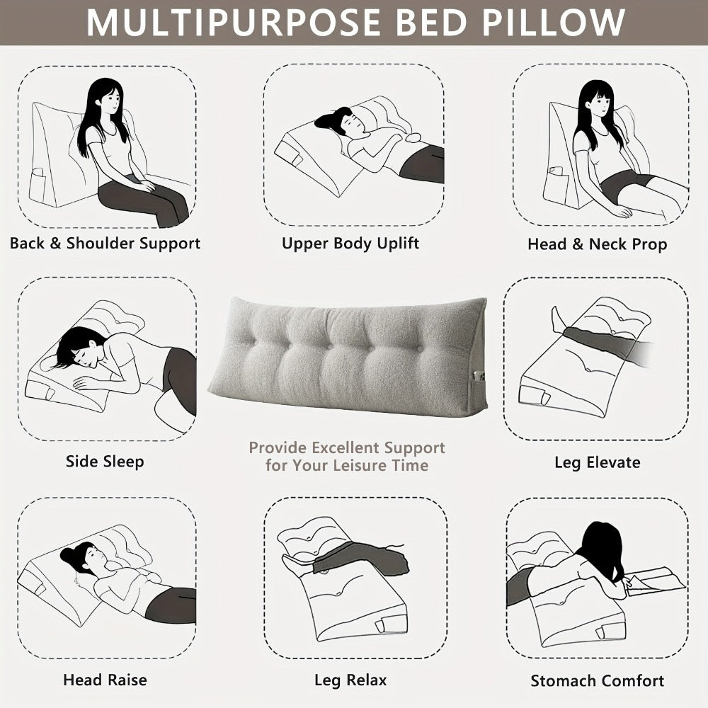Bed Wedge Pillow Headboard Pillow with Side Pockets Removable Washable Cover Teddy Velvet Reading Pillow Twin Queen King