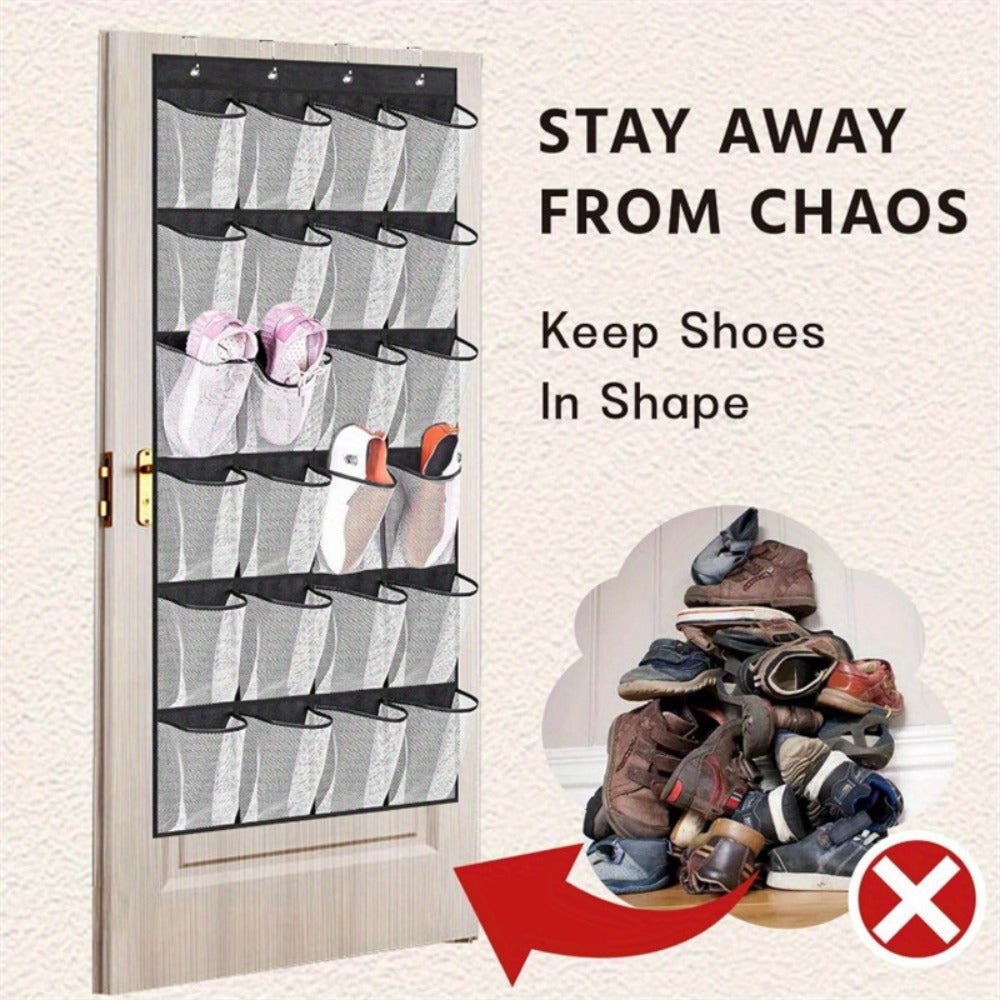 Over Door Shoe Organizer 24 Large Mesh Pockets ¨C Foldable Breathable Hanging Storage Rack, Durable Fabric Closet Hanger for Shoes & Accessories, Space-Saving Door Organization