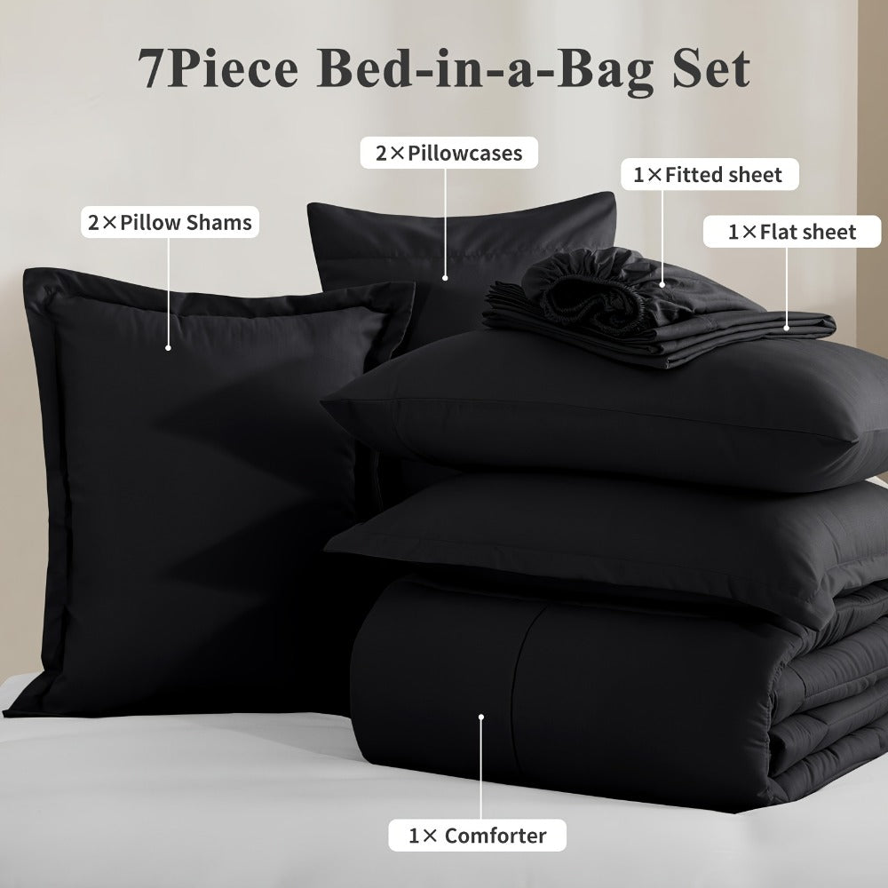 7 Piece Comforter Set Luxury Soft Fluffy Bedding All Season Bed in a Bag with Comforter Fitted Sheet Flat Sheet Pillowcases Hypoallergenic Breathable Easy Care Queen King Twin XL Full