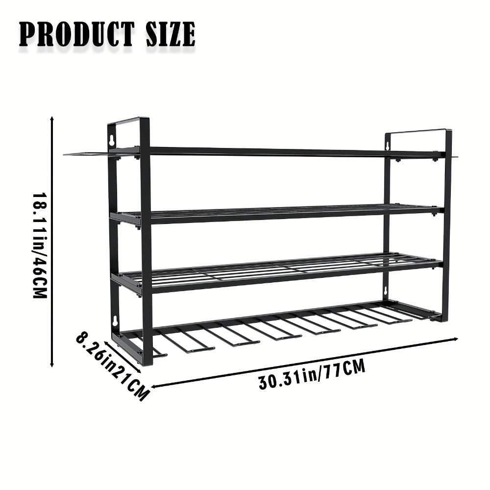 Wall Mount Power Tool Storage Rack, Heavy-Duty 150 Lb Steel 3-Tier & 4-Tier Garage Tool Organizer with 7 Bit Holders ¨C Workshop Shed Basement Wall Storage
