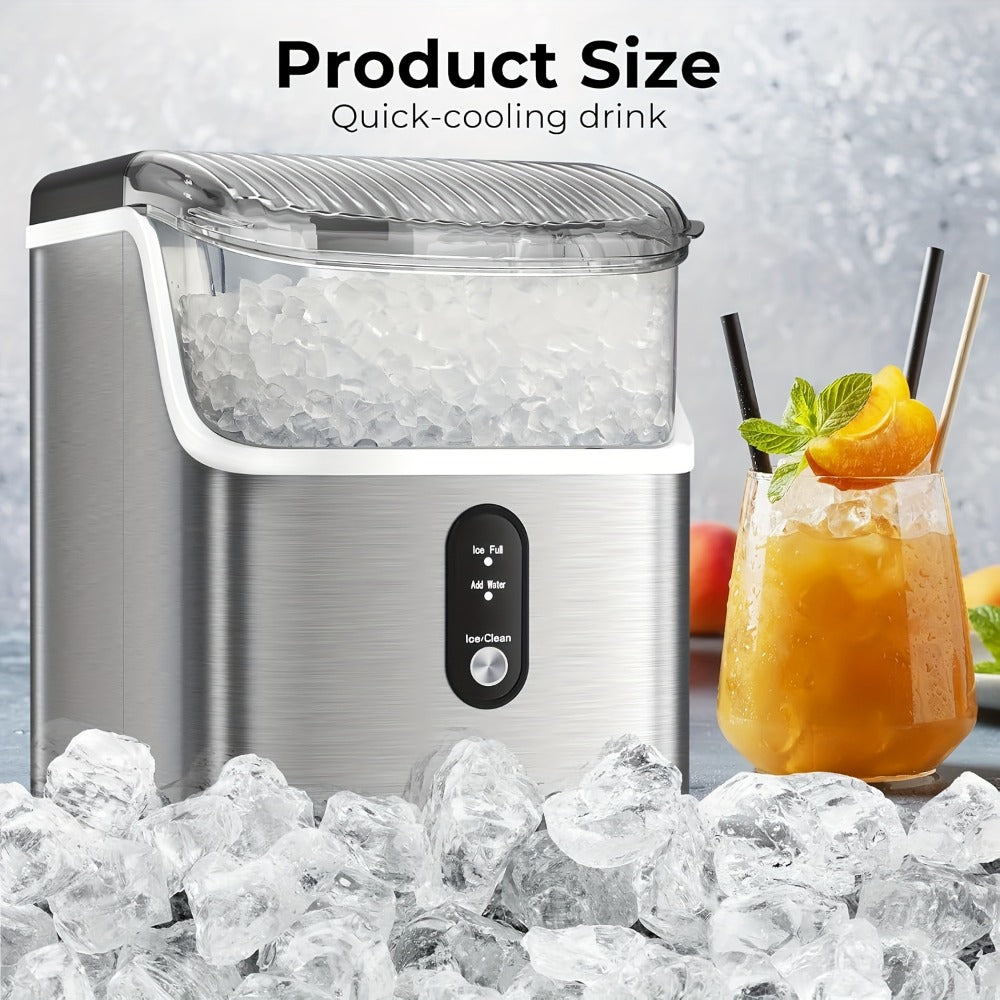 Countertop Nugget Ice Maker 35lbs in 24hrs, Self-Cleaning Portable Ice Machine with Ice Scoop & Basket, Stainless Steel, for Home Kitchen Office Camping RV Bar