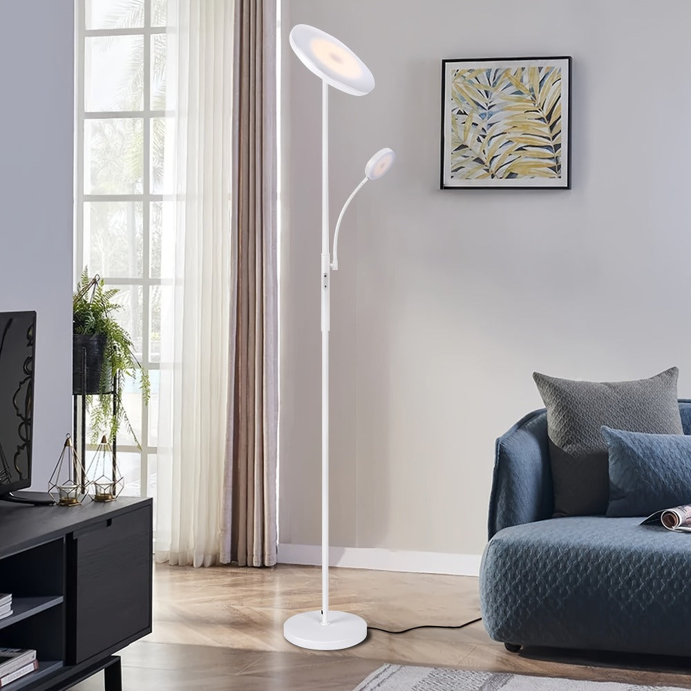 LED Floor Lamp with Reading Light ¨C 27W 2300LM Dimmable Torchiere Standing Lamp, 4 Color Temperatures, Remote & Touch Control, Metal Base for Living Room Bedroom Home Office (Black/White)