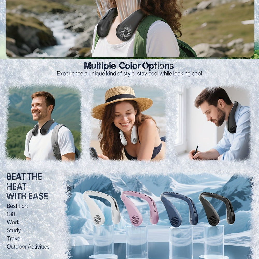 Bladeless Neck Fan Rechargeable, 4 Speed Hands-Free Portable Neck Fan 66 Vents 4-16 Hours Battery, Type-C USB Wearable Cooling Fan Lightweight for Outdoor Hiking Travel BBQ Picnic Fishing Jobsite
